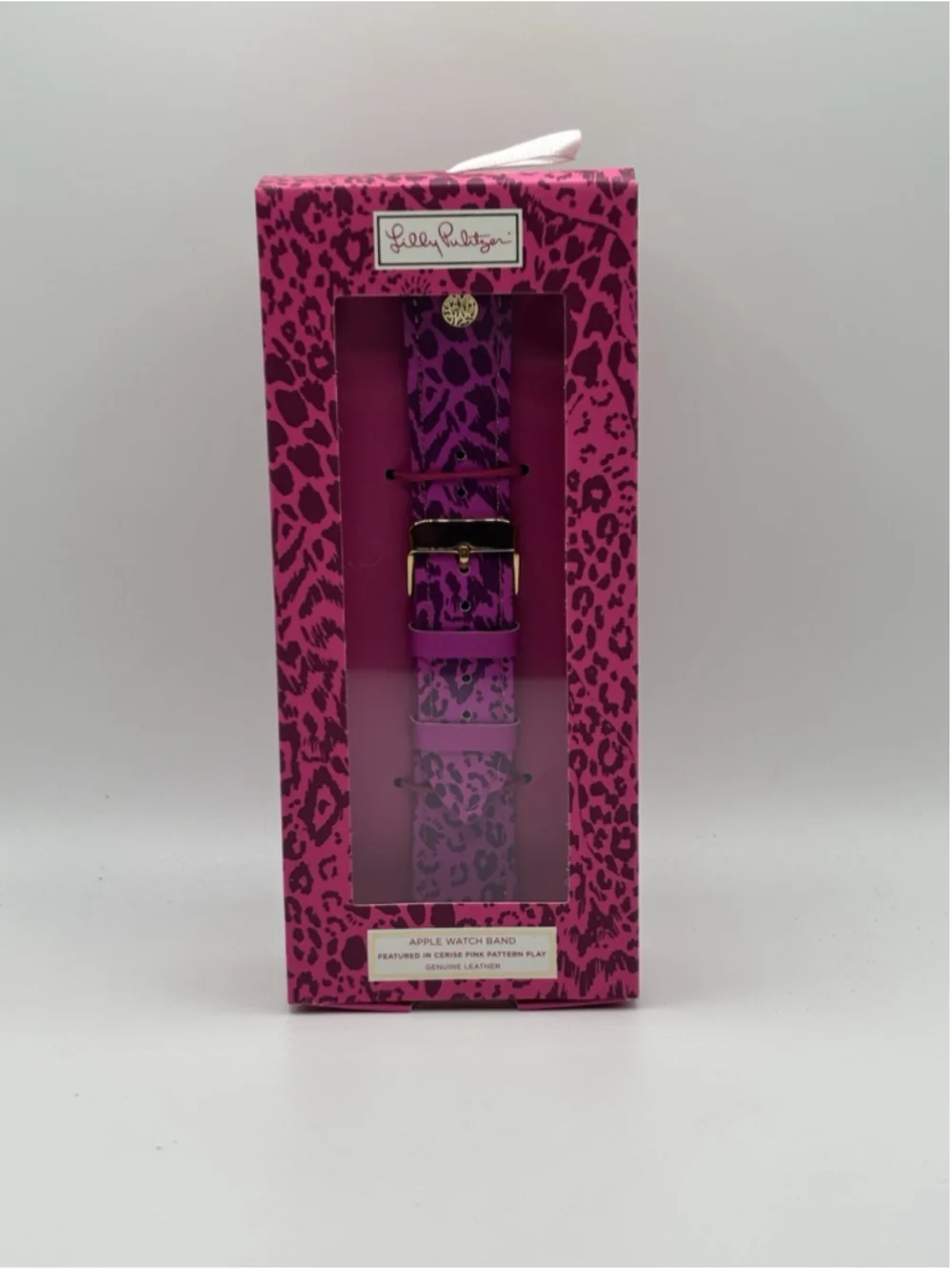 Lilly Pulitzer Apple Leather Watch Band Featured In Cerise Pink Pattern Play